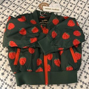 Mini Rodini Girls Green Strawberry Bomber Jacket